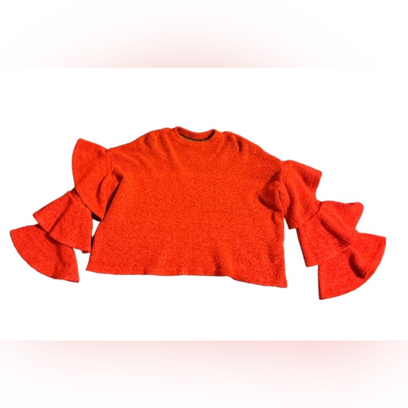 Red Sweater Tiered Ruffled Sleeve Pullover Oversized Sweater  ~ Size S ~ Women’s - Picture 8 of 8